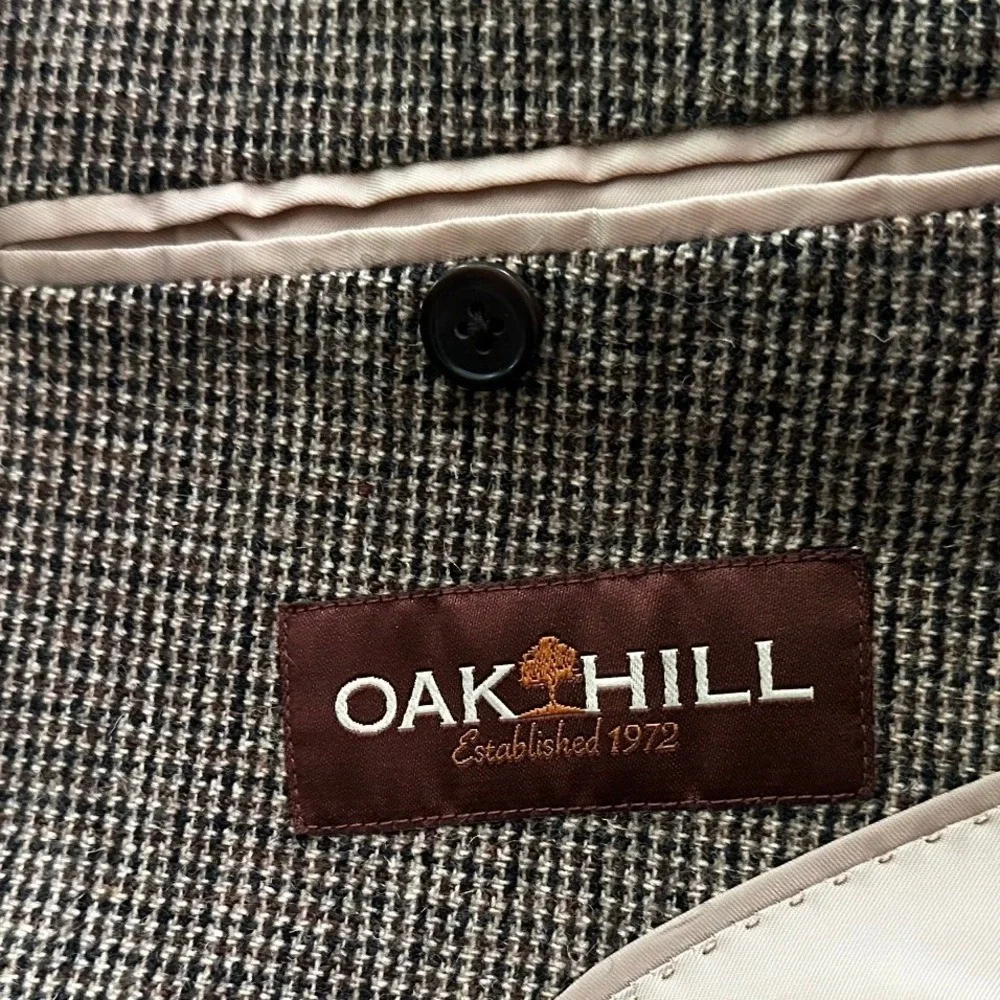 Oak Hill Brown Micro Houndstooth Two Button Blazer Sport Coat Men's 58 Long